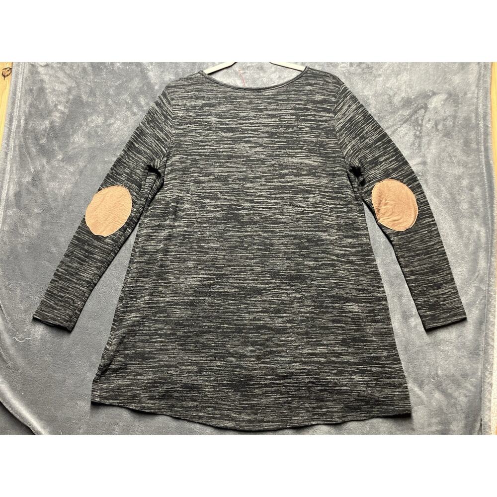 Reborn J Lightweight Tunic Sweater Womans L Gray Suede Elbow Pads Lagenlook